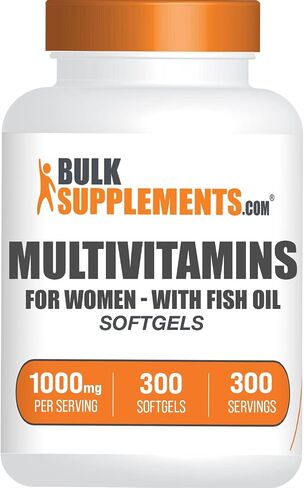 BULKSUPPLEMENTS.COM فيتامينات متعددة للنساء - فيتامينات يومية متعددة مع زيت السمك، مكملات متعددة المعادن، فيتامينات يومية - 1 كبسولة هلامية متعددة الفيتامينات للنساء لكل وجبة، كمية تكفي 300 يوم، 300 كبسولة هلامية in Kuwait