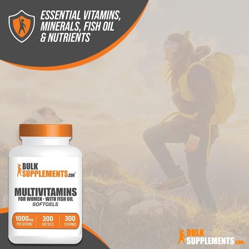 BULKSUPPLEMENTS.COM فيتامينات متعددة للنساء - فيتامينات يومية متعددة مع زيت السمك، مكملات متعددة المعادن، فيتامينات يومية - 1 كبسولة هلامية متعددة الفيتامينات للنساء لكل وجبة، كمية تكفي 300 يوم، 300 كبسولة هلامية in Kuwait