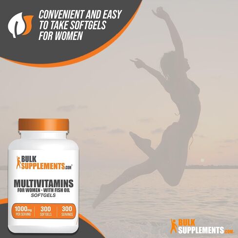 BULKSUPPLEMENTS.COM فيتامينات متعددة للنساء - فيتامينات يومية متعددة مع زيت السمك، مكملات متعددة المعادن، فيتامينات يومية - 1 كبسولة هلامية متعددة الفيتامينات للنساء لكل وجبة، كمية تكفي 300 يوم، 300 كبسولة هلامية in Kuwait