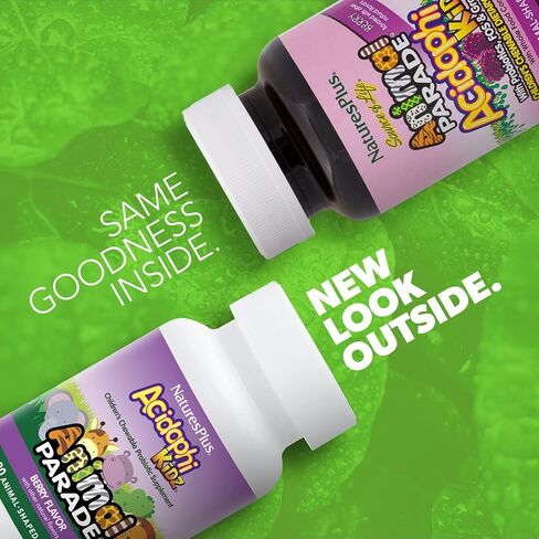 NaturesPlus Animal Parade AcidophiKidz, Berry Flavor - 90 Chewable, Animal-Shaped Tablets - Pack of 2 - with Probiotics, FOS & Grape Seed - 180 Total Servings in Kuwait