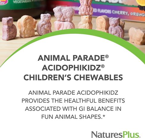 NaturesPlus Animal Parade AcidophiKidz, Berry Flavor - 90 Chewable, Animal-Shaped Tablets - Pack of 2 - with Probiotics, FOS & Grape Seed - 180 Total Servings in Kuwait