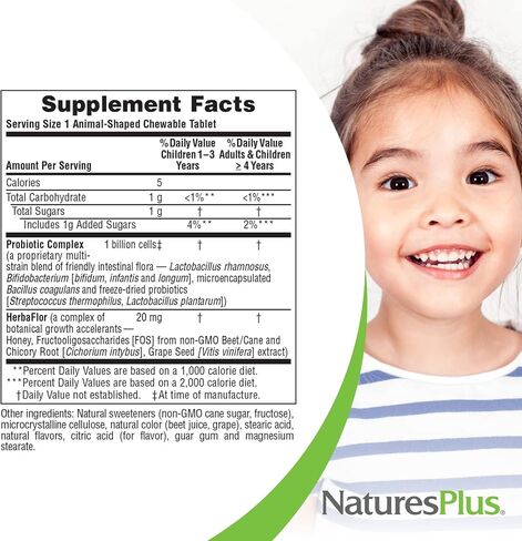 NaturesPlus Animal Parade AcidophiKidz, Berry Flavor - 90 Chewable, Animal-Shaped Tablets - Pack of 2 - with Probiotics, FOS & Grape Seed - 180 Total Servings in Kuwait