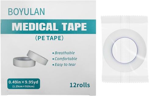 شريط طبي للإسعافات الأولية، شريط لاصق جراحي شفاف للجروح - 0.49 بوصة × 9.95 ياردة، 12 لفة in Kuwait