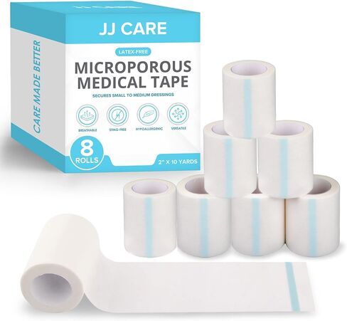 JJ CARE Micropore Tape [Pack of 8], 2" x 10 Yards, Breathable Paper Tape Medical Use, Latex-Free Paper Surgical Tape, Individually Boxed Paper Bandage Tape Rolls in Saudi Arabia