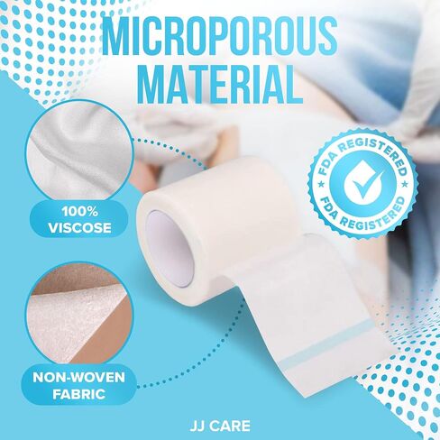JJ CARE Micropore Tape [Pack of 8], 2" x 10 Yards, Breathable Paper Tape Medical Use, Latex-Free Paper Surgical Tape, Individually Boxed Paper Bandage Tape Rolls in Saudi Arabia