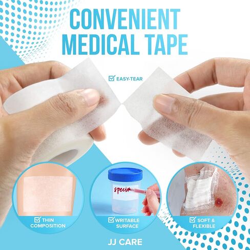 JJ CARE Micropore Tape [Pack of 8], 2" x 10 Yards, Breathable Paper Tape Medical Use, Latex-Free Paper Surgical Tape, Individually Boxed Paper Bandage Tape Rolls in Saudi Arabia