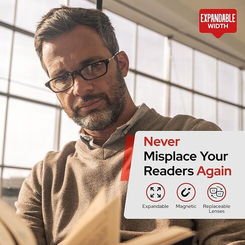 نظارات قراءة مغناطيسية من كليك (قابلة للتوسيع)، قارئات كمبيوتر قابلة للتعديل، أصلية قابلة للتوسيع، (أسود، تكبير 1.75) in Kuwait