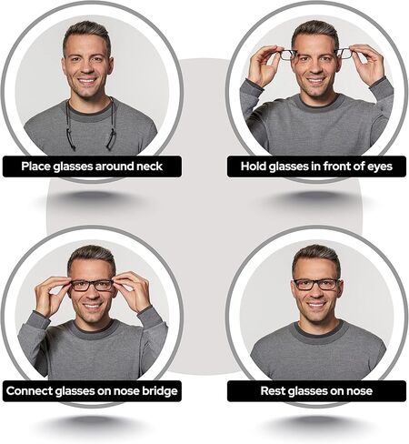 نظارات قراءة مغناطيسية من كليك (قابلة للتوسيع)، قارئات كمبيوتر قابلة للتعديل، أصلية قابلة للتوسيع، (أسود، تكبير 1.75) in Kuwait