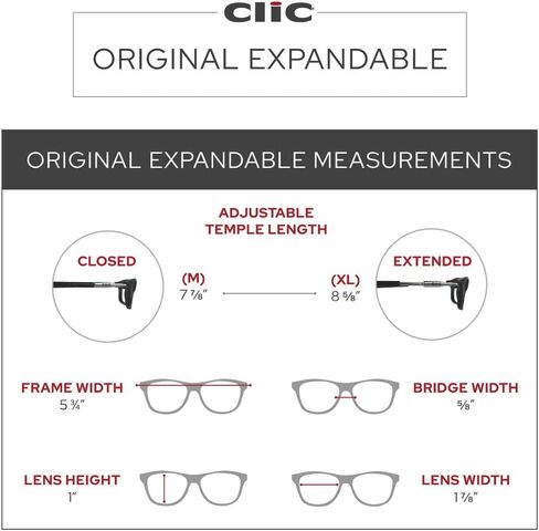 نظارات قراءة مغناطيسية من كليك (قابلة للتوسيع)، قارئات كمبيوتر قابلة للتعديل، أصلية قابلة للتوسيع، (أسود، تكبير 1.75) in Kuwait