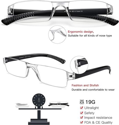 نظارات القراءة AMZBSR للنساء والرجال، بدون إطار نظارات زرقاء تحجب الضوء الأزرق، نظارات مستطيلة أنيقة in Kuwait