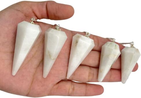 مجموعة GEMSCITE مكونة من 5 قطع من بندول حجر القمر والأحجار الكريمة بألوان قوس قزح، هدية نفسية قوية للتأمل، هدية فنغشوي الصحية، الثروة، الريكي، داوسينج، طاقة العافية، كريستال، شفاء ميتافيزيقي من الهند in Kuwait