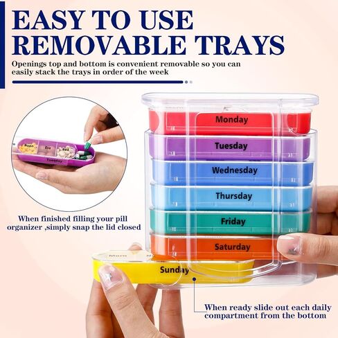 ياومياو 4 قطع منظم حبوب الدواء الأسبوعي 4 مرات في اليوم، علبة حبوب منع الحمل المحمولة منظم الطب الشخصي 1 موزع حبوب مع 7 مقصورات قابلة للتكديس للفيتامينات وزيوت السمك ومكملات الحبوب in Kuwait
