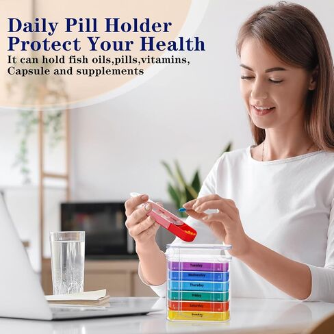 ياومياو 4 قطع منظم حبوب الدواء الأسبوعي 4 مرات في اليوم، علبة حبوب منع الحمل المحمولة منظم الطب الشخصي 1 موزع حبوب مع 7 مقصورات قابلة للتكديس للفيتامينات وزيوت السمك ومكملات الحبوب in Kuwait