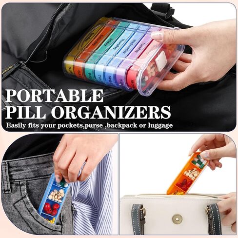 ياومياو 4 قطع منظم حبوب الدواء الأسبوعي 4 مرات في اليوم، علبة حبوب منع الحمل المحمولة منظم الطب الشخصي 1 موزع حبوب مع 7 مقصورات قابلة للتكديس للفيتامينات وزيوت السمك ومكملات الحبوب in Kuwait