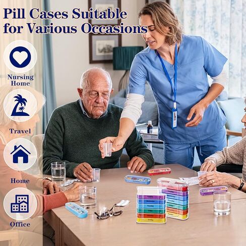 ياومياو 4 قطع منظم حبوب الدواء الأسبوعي 4 مرات في اليوم، علبة حبوب منع الحمل المحمولة منظم الطب الشخصي 1 موزع حبوب مع 7 مقصورات قابلة للتكديس للفيتامينات وزيوت السمك ومكملات الحبوب in Kuwait