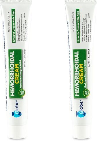 Globe (2 Pack) Hemorrhoid Cream, Relief with Aloe, (1.8 Ounce Tube) Relief from Hemorrhoids, Piles, Itching, Burning, Discomfort, & More in Saudi Arabia