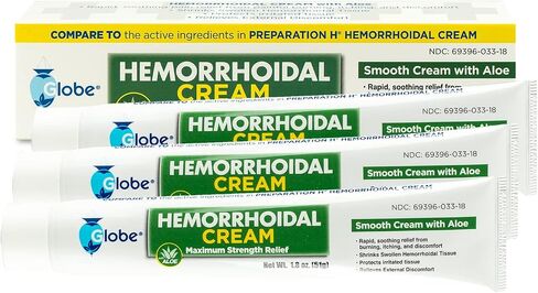 Globe (2 Pack) Hemorrhoid Cream, Relief with Aloe, (1.8 Ounce Tube) Relief from Hemorrhoids, Piles, Itching, Burning, Discomfort, & More in Saudi Arabia