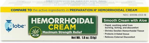 Globe (2 Pack) Hemorrhoid Cream, Relief with Aloe, (1.8 Ounce Tube) Relief from Hemorrhoids, Piles, Itching, Burning, Discomfort, & More in Saudi Arabia