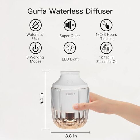 ال او اكس اي ام موزع زيوت عطرية بدون ماء من جورفا مع تقنية استنشاق للغرف الكبيرة والمنزل والسيارة والمكتب، موزع روائح محمول لاسلكي فائق الهدوء يعمل بالبطارية (ابيض) in Kuwait