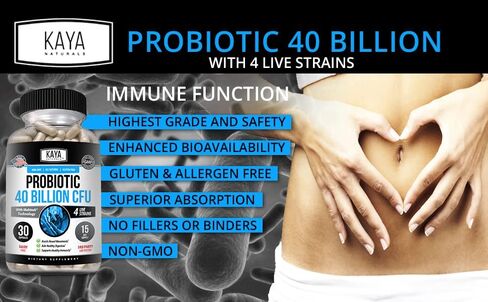 Kaya Naturals Probiotic 40 Billion CFU | Probiotics for Women, Probiotics for Men and Adults, Natural | Gut Health & Immune Support Supplement | Provides Digestive Support | 60 Vegetable Capsules in Saudi Arabia