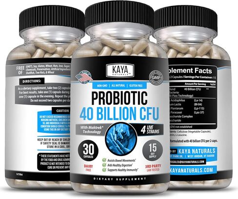Kaya Naturals Probiotic 40 Billion CFU | Probiotics for Women, Probiotics for Men and Adults, Natural | Gut Health & Immune Support Supplement | Provides Digestive Support | 60 Vegetable Capsules in Saudi Arabia