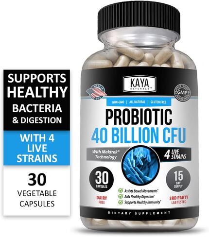 Kaya Naturals Probiotic 40 Billion CFU | Probiotics for Women, Probiotics for Men and Adults, Natural | Gut Health & Immune Support Supplement | Provides Digestive Support | 60 Vegetable Capsules in Saudi Arabia