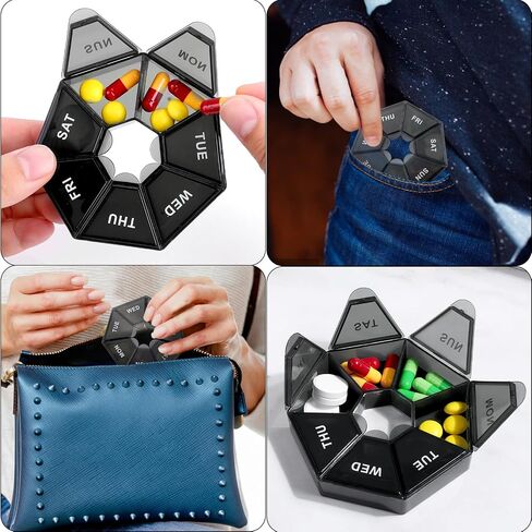 WLLHYF 7 Day Pill Box Travel Small Pill Organizer Case Portable Pill Container Daily Pill Holder Medicine Planner Dispense Boxes Vitamin Holder for Vitamin Medicine Fish Oil Supplements in Saudi Arabia