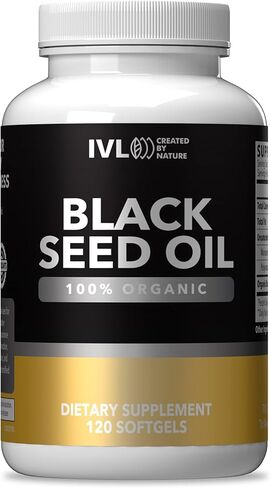 زيت الحبة السوداء العضوي من IVL - 120 كبسولة جيلاتينية طرية - فعالية عالية، 100% عذراء مضغوطة على البارد، حبة البركة، 1000 مجم لكل جرعة - أوميغا 3 6 9، مضادات الأكسدة، والثيموكينون لصحة الجسم بالكامل in Saudi Arabia