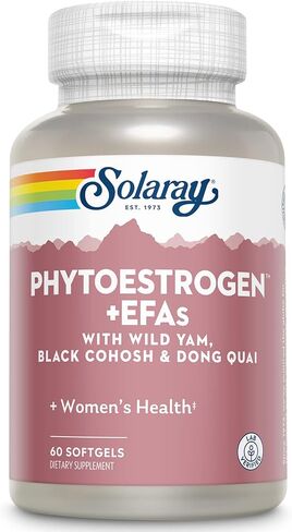 Solaray PhytoEstrogen Plus EFAs دعم انقطاع الطمث | اليام البري، الكوهوش الأسود، زهرة الربيع المسائية، ولسان الثور | 60 قيراط، 30 سيرف. in Saudi Arabia