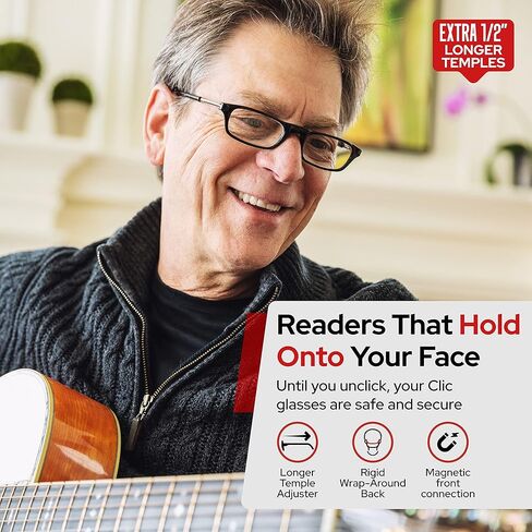 نظارات قراءة مغناطيسية من كليك (إطارات طويلة)، قارئات كمبيوتر، عدسة قابلة للاستبدال، أصلية طويلة، (أسود، تكبير 1.25) in Kuwait