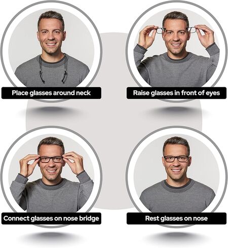 نظارات قراءة مغناطيسية من كليك (إطارات طويلة)، قارئات كمبيوتر، عدسة قابلة للاستبدال، أصلية طويلة، (أسود، تكبير 1.25) in Kuwait