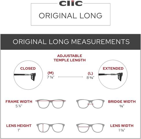 نظارات قراءة مغناطيسية من كليك (إطارات طويلة)، قارئات كمبيوتر، عدسة قابلة للاستبدال، أصلية طويلة، (أسود، تكبير 1.25) in Kuwait