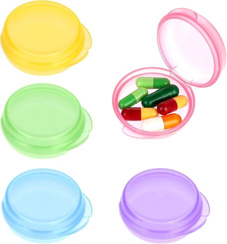 صندوق تنظيم حبوب الدواء الصغيرة من دبليو ال اتش واي اف، 5 قطع من حافظة حبوب الدواء الصغيرة المحمولة للسفر، منظم ادوية شفاف دائري حاوية فيتامين للسفر في الهواء الطلق in Kuwait