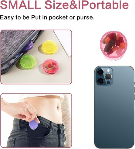 صندوق تنظيم حبوب الدواء الصغيرة من دبليو ال اتش واي اف، 5 قطع من حافظة حبوب الدواء الصغيرة المحمولة للسفر، منظم ادوية شفاف دائري حاوية فيتامين للسفر في الهواء الطلق in Kuwait