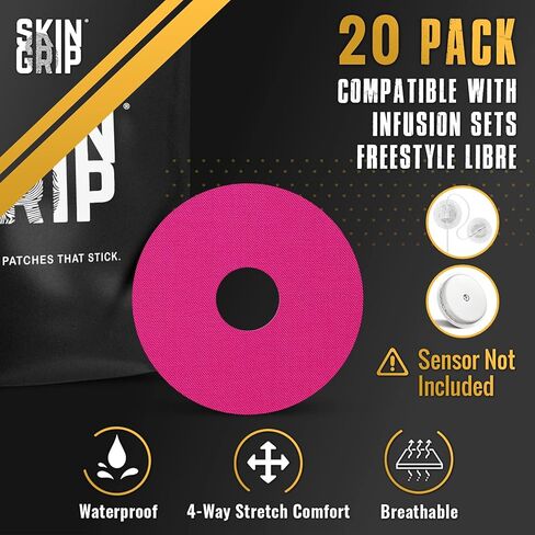 رقع لاصقة عالمية من سكين جريب لمضخات CGM والأنسولين (20 عبوة)، فتحة 0.8 بوصة، مقاومة للماء والعرق لمدة 10-14 يومًا، شريط لاصق مقطوع مسبقًا، حماية مستمرة لمراقبة الجلوكوز، أسمر ضارب للصفرة in Kuwait