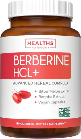 Berberine Supplement (Non-GMO & Vegetarian) Berberine HCL Plus Bitter Melon & Banaba Leaf Extract Capsules - Berberine 500mg Each, 1000mg Per Serve - AMPK Metabolic Activator - 60 Caps (No Pills) in Kuwait