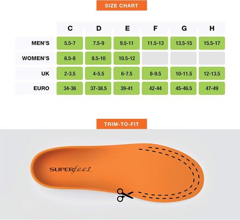 Superfeet All-Purpose High Impact Support Insoles (Orange) - Trim-To-Fit Orthotic Arch Support Shoe Inserts - Professional Grade - Men 15.5-17 in Kuwait