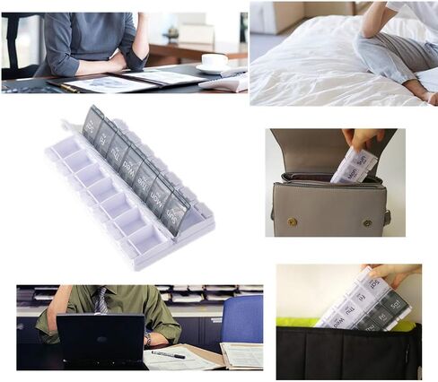 Pill Box Twice a Day Weekly, Open one lid to Fill 14 compartments for a New Push-to-Open Organizer for Vitamin Capsule Supplements (Black-1load) in Saudi Arabia