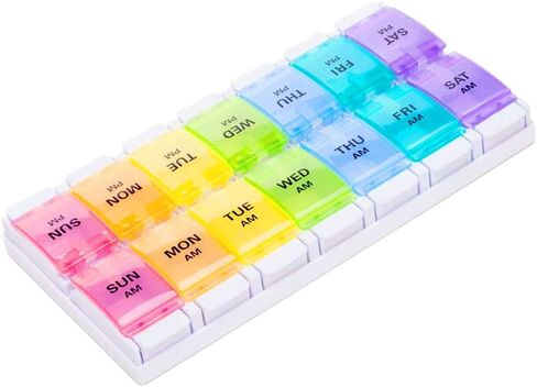 Pill Box Twice a Day Weekly, Open one lid to Fill 14 compartments for a New Push-to-Open Organizer for Vitamin Capsule Supplements (Black-1load) in Saudi Arabia