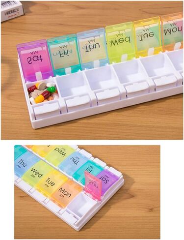 Pill Box Twice a Day Weekly, Open one lid to Fill 14 compartments for a New Push-to-Open Organizer for Vitamin Capsule Supplements (Black-1load) in Saudi Arabia