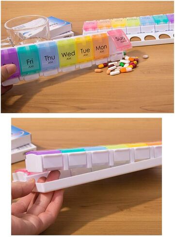 Pill Box Twice a Day Weekly, Open one lid to Fill 14 compartments for a New Push-to-Open Organizer for Vitamin Capsule Supplements (Black-1load) in Saudi Arabia