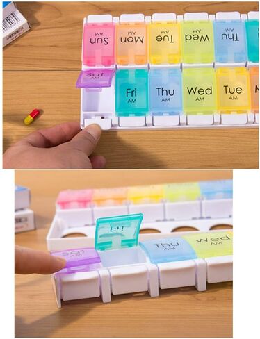 Pill Box Twice a Day Weekly, Open one lid to Fill 14 compartments for a New Push-to-Open Organizer for Vitamin Capsule Supplements (Black-1load) in Saudi Arabia