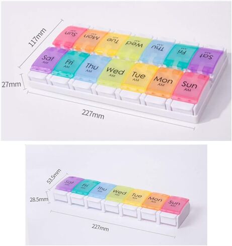 Pill Box Twice a Day Weekly, Open one lid to Fill 14 compartments for a New Push-to-Open Organizer for Vitamin Capsule Supplements (Black-1load) in Saudi Arabia