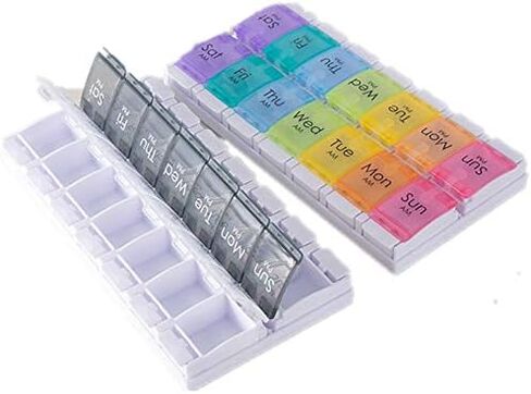 Pill Box Twice a Day Weekly, Open one lid to Fill 14 compartments for a New Push-to-Open Organizer for Vitamin Capsule Supplements (Black-1load) in Saudi Arabia
