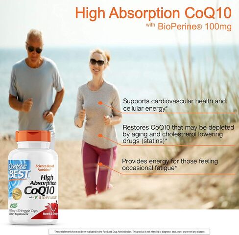 Doctor's Best High Absorption CoQ10 with BioPerine, Vegan, Gluten Free, Naturally Fermented, Heart Health & Energy Production, 100 mg 60 Veggie Caps in Saudi Arabia