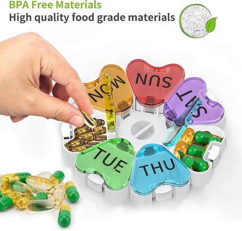 منظم حبوب الدواء تالفولك إم، صندوق دواء أسبوعي لمدة 7 أيام مرة واحدة في اليوم، حاوية تخزين علبة الفيتامينات اليومية، حامل حبوب محمول صديق لالتهاب المفاصل (ملون) in Kuwait