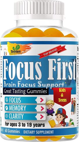 Focus First -Brain Focus, Memory, & Clarity Kids and Teens Study School Great Taste Gummies for Focus and Attention Omega with DHA/EPA Omega 3-6-9 Vitamin- 60 Gummies in Saudi Arabia