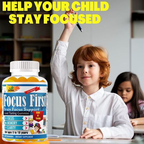Focus First -Brain Focus, Memory, & Clarity Kids and Teens Study School Great Taste Gummies for Focus and Attention Omega with DHA/EPA Omega 3-6-9 Vitamin- 60 Gummies in Saudi Arabia
