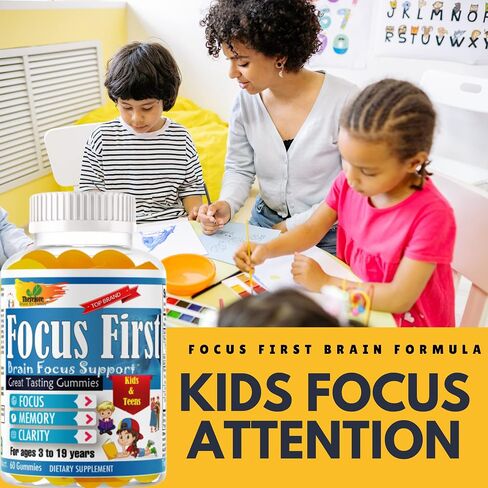 Focus First -Brain Focus, Memory, & Clarity Kids and Teens Study School Great Taste Gummies for Focus and Attention Omega with DHA/EPA Omega 3-6-9 Vitamin- 60 Gummies in Saudi Arabia