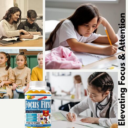Focus First -Brain Focus, Memory, & Clarity Kids and Teens Study School Great Taste Gummies for Focus and Attention Omega with DHA/EPA Omega 3-6-9 Vitamin- 60 Gummies in Saudi Arabia